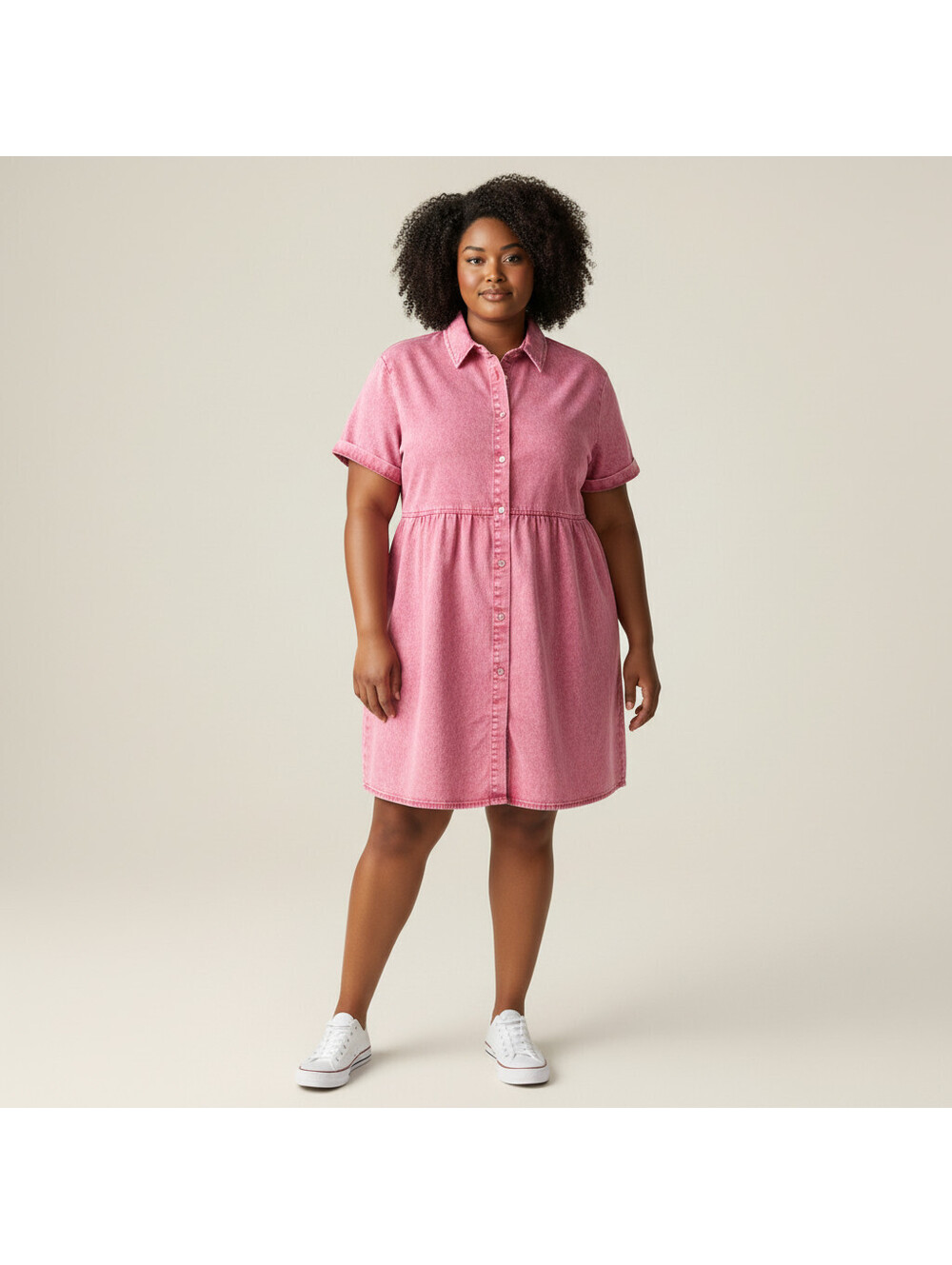 Unbranded Shirt Dress Women XL Pink Short Button Collared Short Sleeve Cotton